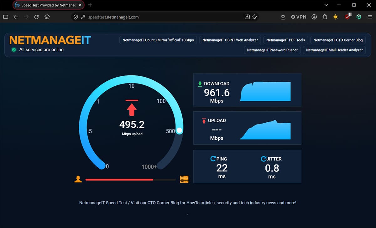 NetmanageIT's Dedicated Speed Test Site